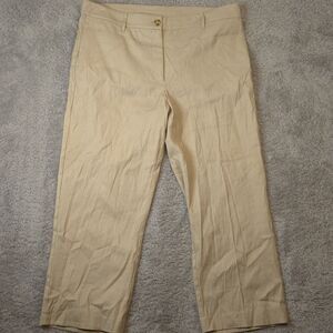 J Jill Linen Stretch Tan Button Capri Pants  14 Coastal Quiet Luxury Minimalist